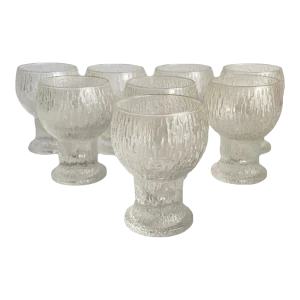 Iittala Kekkerit Finland Icicle Crystal Wine Sherry Cordial Drinking Barware- Set of 8 Vintage 1970s Mid Century