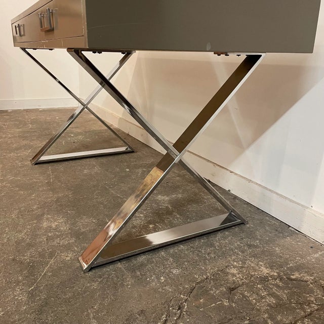 Metal 1980s Postmodern Chrome X Base Desk For Sale - Image 7 of 13
