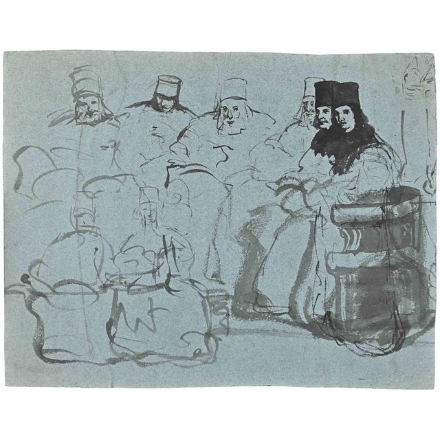 Popes is an original drawing in watercolor on paper realized by Edouard Dufeu in the mid20th century. with the stamp of...