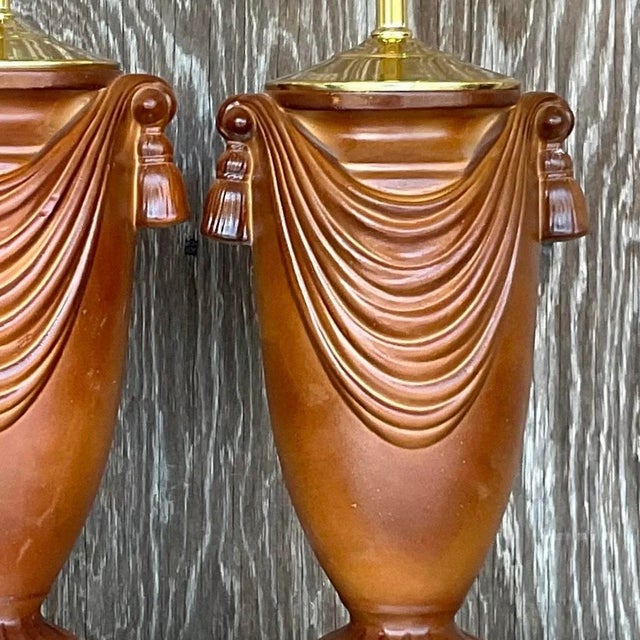 Vintage Boho Glazed Ceramic Swag Lamps - a Pair For Sale - Image 10 of 14