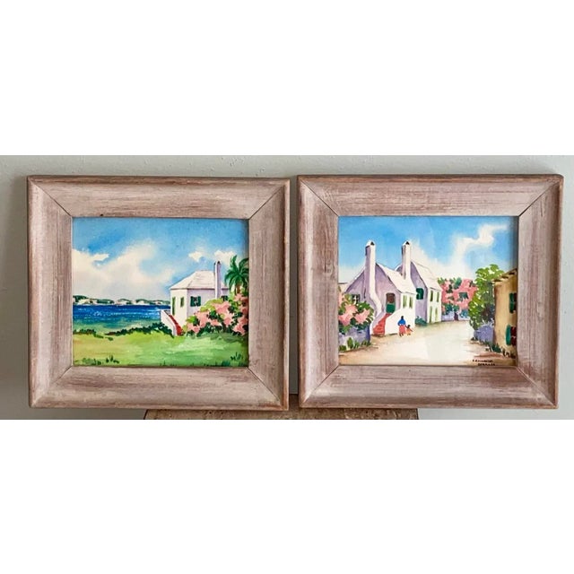 Paint Small Vintage Watercolors of Bermuda Signed F Richardson - a Pair, Framed For Sale - Image 7 of 10