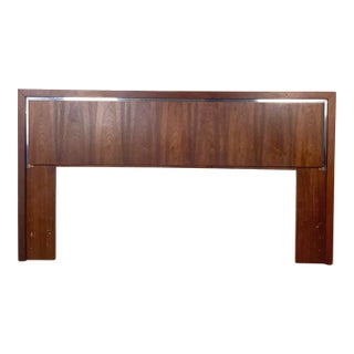 Mid-Century Modern Walnut Headboard With Chrome Inlay- Queen For Sale