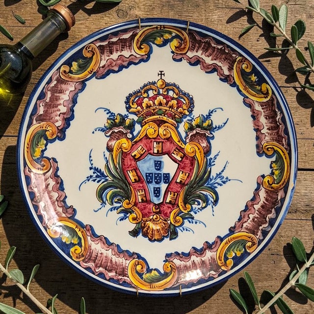 The Vintage Faience F. Sant Anna Portugal Majolica Coat of Arms Wall Hanging Platter is a beautiful and unique decorative...