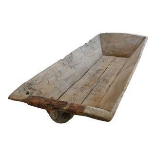 Vintage Large Hand-Carved European Wooden Dough Bowl Centerpiece For Sale