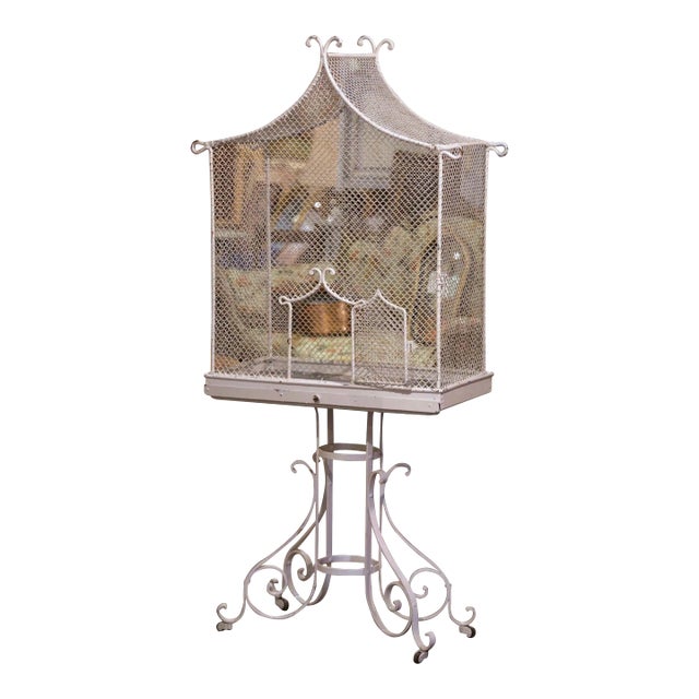 Early 20th Century French Iron Pagoda Bird Cage on Stand For Sale