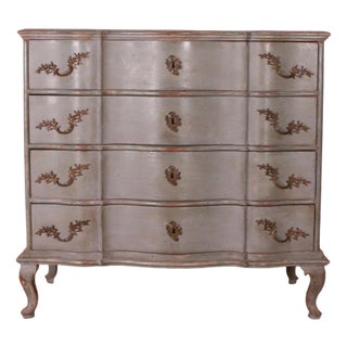 Danish Serpentine Front Painted Oak Commode with 4 Drawers, 18th Century For Sale