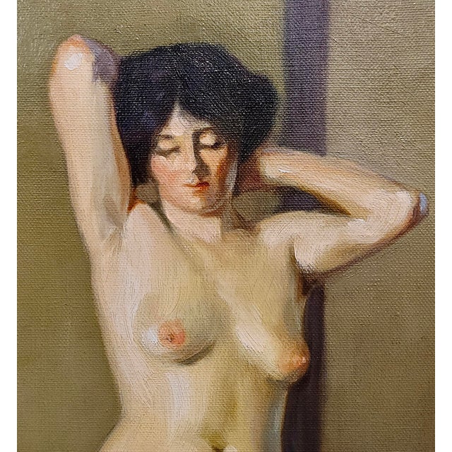 Niels Peter Nielsen- Nude Female at a Bar Stool-1930s Oil Painting For Sale In Los Angeles - Image 6 of 9