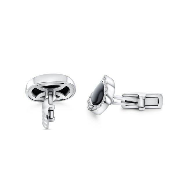 Contemporary 1990s Vintage Diamond & Onyx Cufflinks, 2 Pieces For Sale - Image 3 of 4