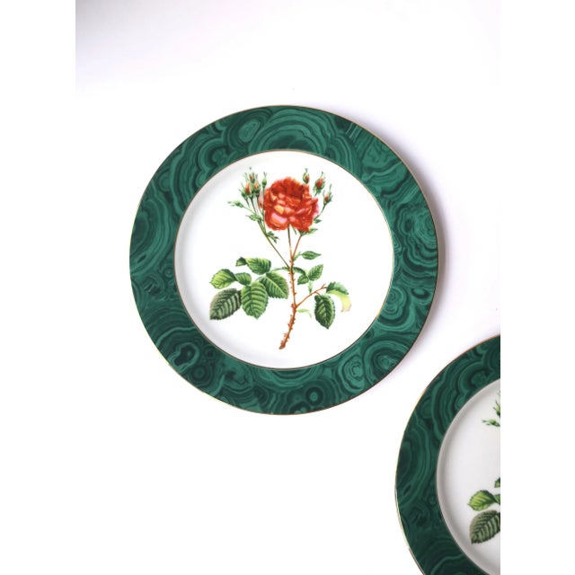 Georges Briard Green Malachite and Rose Chintz Porcelain Plates, Set of 2 For Sale - Image 4 of 6