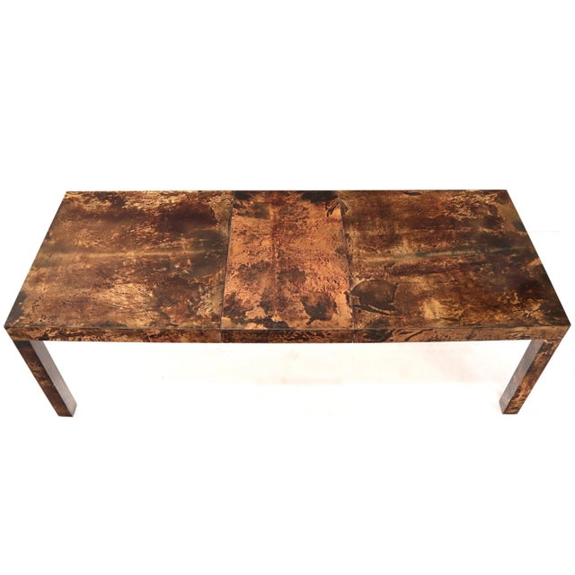 Mid 20th Century Italian Aldo Tura Goat Skin Parchment Rectangle Dining Table with One Leaf Board For Sale - Image 5 of 13