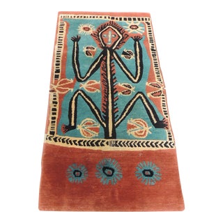 Bright Colors Folk Art Style Monkey Woven Wall Hanging - 36 X 68 For Sale