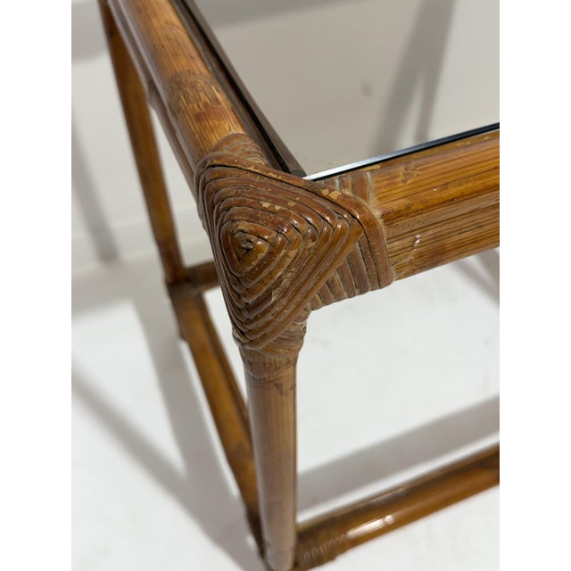 Wood Bamboo Nightstands with Glass Top, Italy, 1960, Set of 2 For Sale - Image 7 of 12