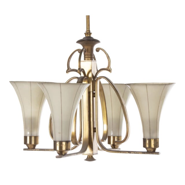 Art Deco Opaline Glass Chandelier, 1930s For Sale