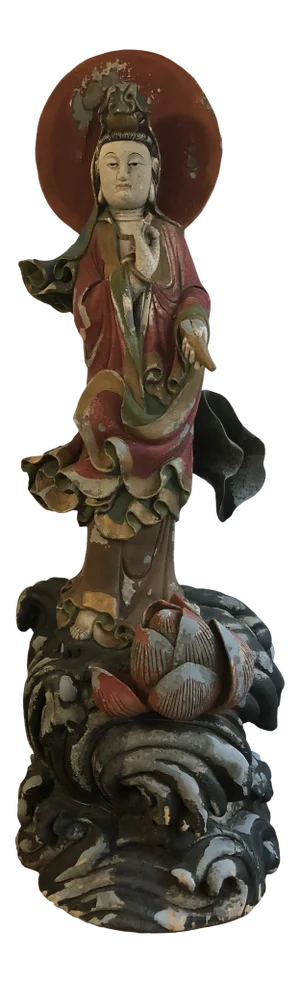 Chinese Carved Wood Standing Figure of Guanyin
