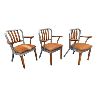 Mid Century Modern Auluminum Wood and Cow Hide Chairs -Set of 3 For Sale
