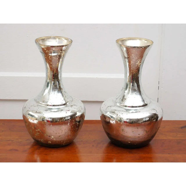 Pair of silvered (could be mercury glass) modernist vases.