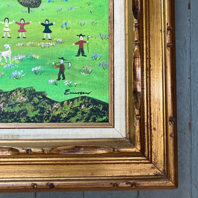 Original 16 x 20 painting on stretched canvas signed bottom right Overall size with original frame with aged & stained...