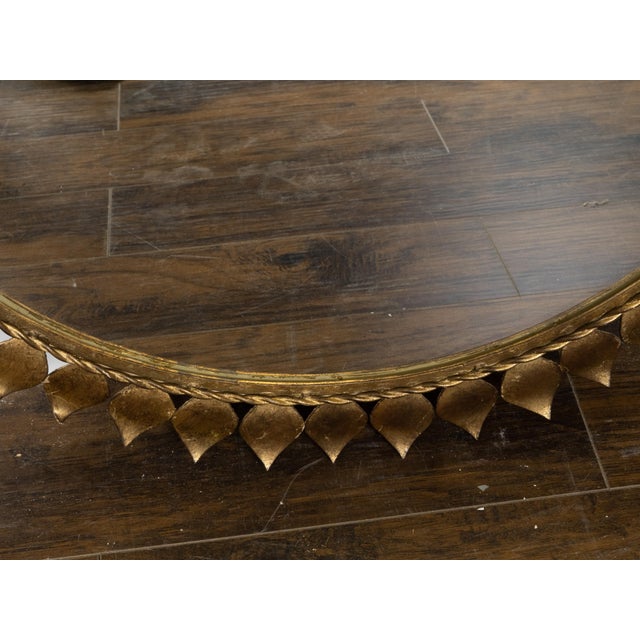 Pair of Midcentury Spanish Gilt Metal Round Mirrors with Leaves and Twisted Rope For Sale - Image 10 of 10