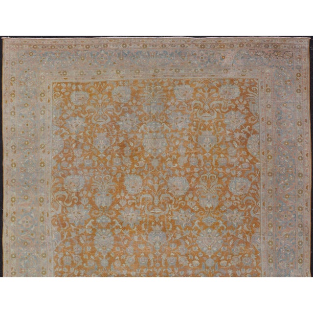 Antique Indian Amritsar Rug in Light Orange/Saffron, Pink, Light Blue & Green 9'10 X 13'3 For Sale - Image 4 of 17