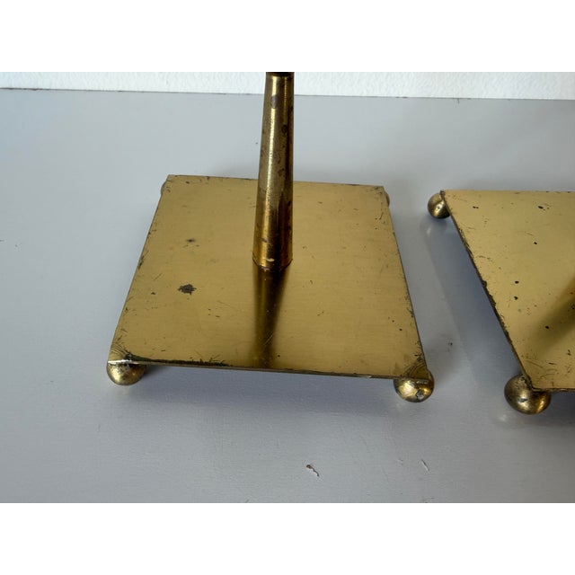 1970s Mid-Century Modern Brass & Metal Geometric Candle Holders – Pair For Sale - Image 11 of 12