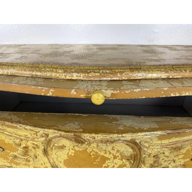 Canary Yellow Mid 20th Century Pair of Louis XV–Style Painted Bombe Commodes With Carved Rococo Ornament For Sale - Image 8 of 14