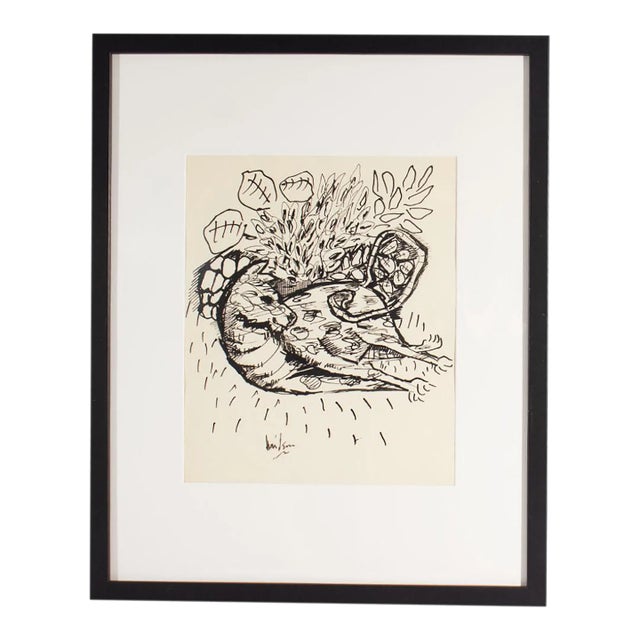 Ink Drawing of a Dog Signed by Harry Hilson For Sale