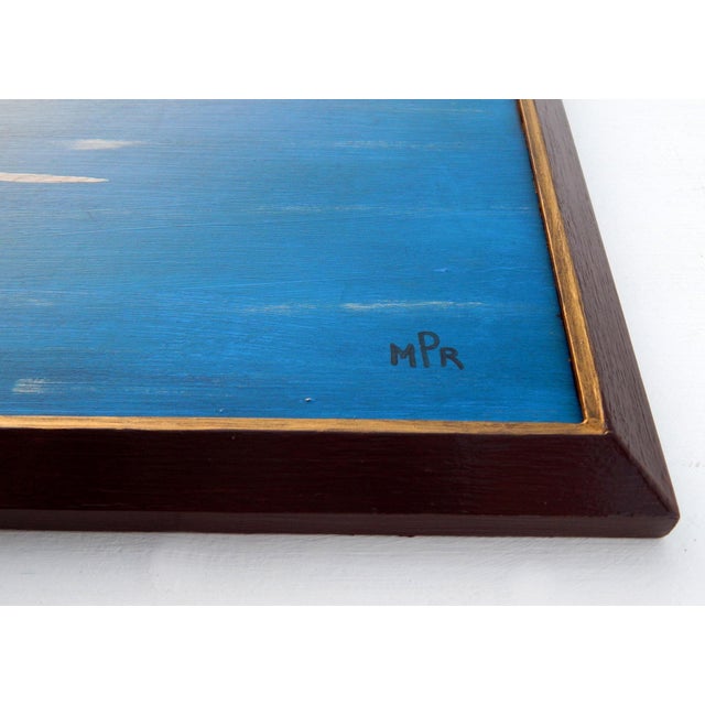 Blue Matt Rix, Naive Style Narwhals and Steamship, Oil on Board For Sale - Image 8 of 12