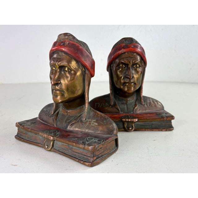 Early 20th Century Dantes Bronze Bust Book Ends. For Sale - Image 12 of 12