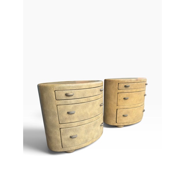 Light Green 1994 Maitland-Smith Oval Mirage Leather Nightstands, Pair For Sale - Image 8 of 17