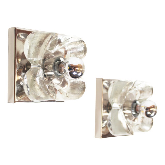 Small Chrome and Glass Wall Lights from Sische, 1970s, Set of 2 For Sale