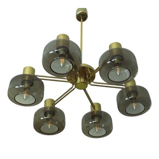 Large Brass and Glass Chandelier from Hans-Agne Jakobsson, Sweden, 1960s For Sale