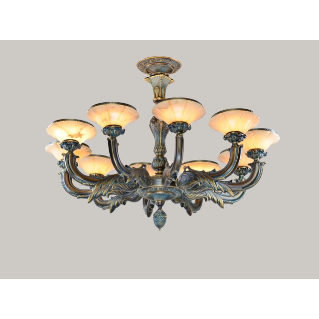 Large Spanish Alabaster Globe Chandelier 10-Light Solid Bronze 40" W For Sale - Image 10 of 10