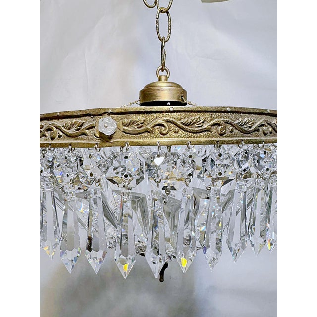 Metal 1950s Basket Brass Chandelier With Crystal Chain and Prisma For Sale - Image 7 of 10
