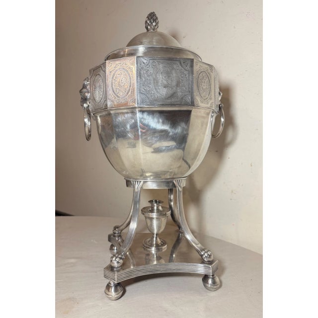 Antique English Sheffield Plate Silverplate Hot Water Urn Samovar W Lion Handles For Sale - Image 11 of 18