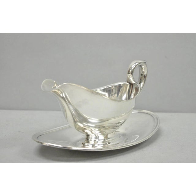 Metal Vintage Gorham Y430 Victorian Silver Plated Gravy Sauce Boat W / Dish For Sale - Image 7 of 10