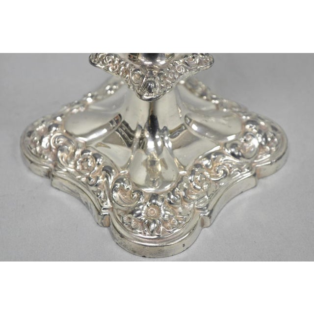 Metal Antique Victorian Silver Plated Glass Hurricane Lamp Shade Candlestick - Pair For Sale - Image 7 of 18