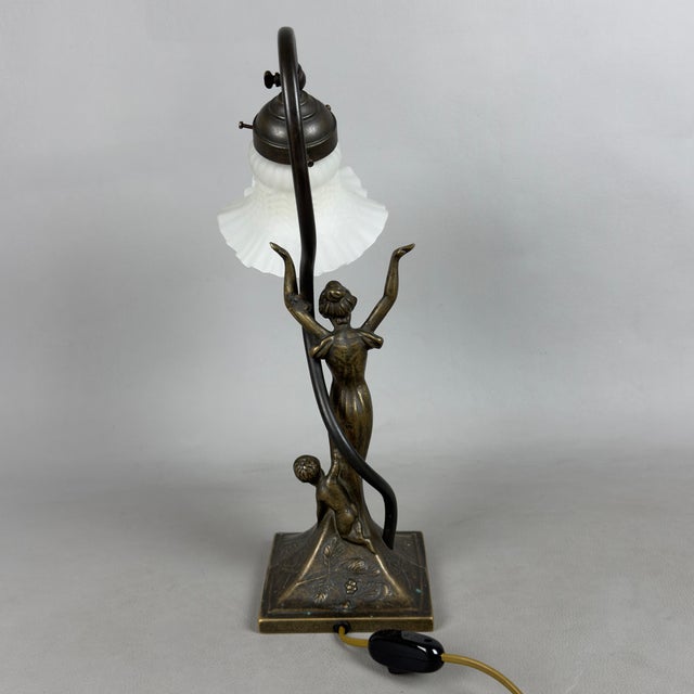 Liberty Table Lamp in Brass and Opaline Glass For Sale - Image 4 of 11