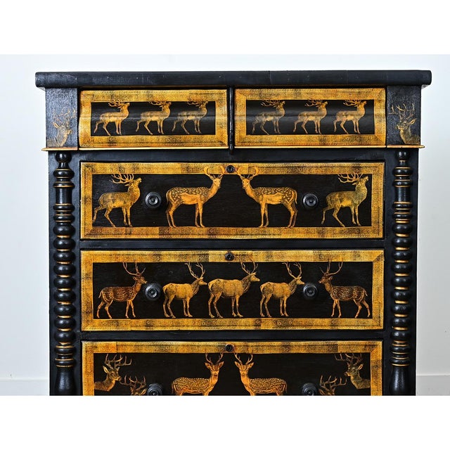 English English Vintage Painted Chest with Deer Decoupage For Sale - Image 3 of 12