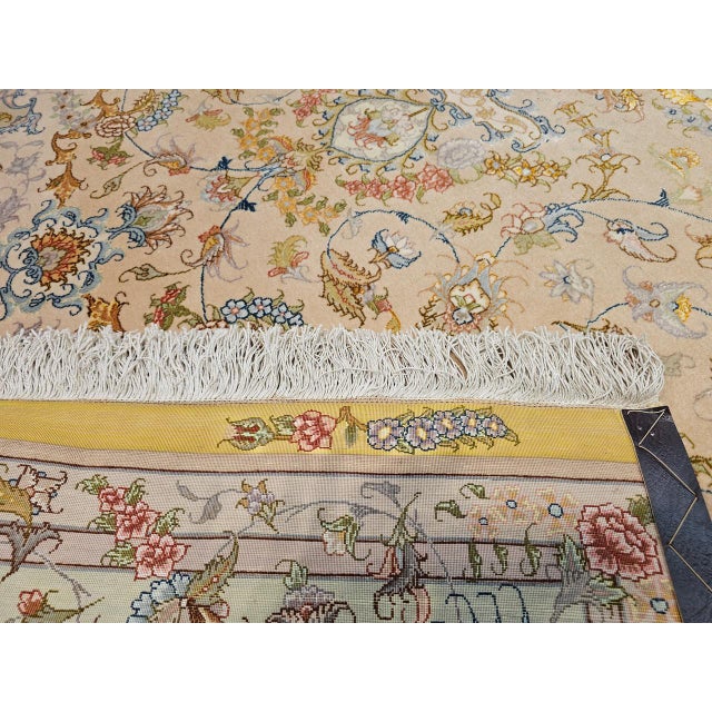 Persian Tabriz Rug, Hand-Knotted Wool & Silk, Floral Design Taupe & Pale Green, 7x10 For Sale In Chicago - Image 6 of 18