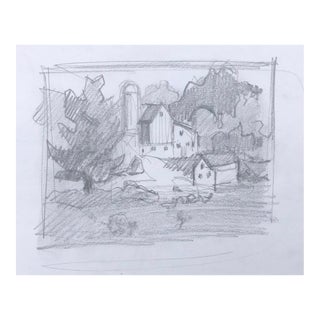 1980s John Reilly Farm Landscape Drawing For Sale
