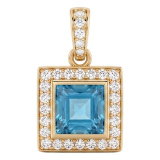 Swiss Blue Topaz Pendant Necklace | Square Cut Gemstone Pendant | December Birthstone Pendant | Dainty Statement Necklace For Sale
