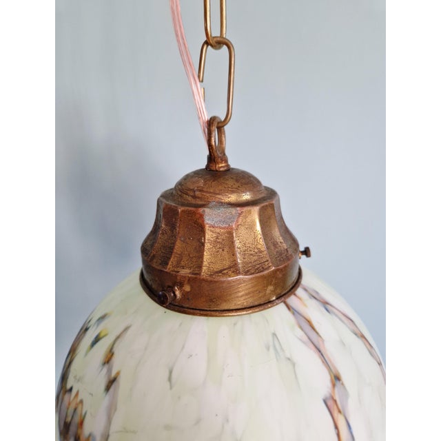 Art Deco Pendant Light in Speckled Satin Opaline, 1930s For Sale - Image 9 of 14