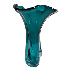 Vintage Murano Style Timothy E. Landers Hand Blown Teal/Aqua Blue Sommerso Glass Vase