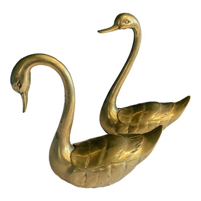 Vintage Brass Swan Figurine Boxes – A Pair For Sale