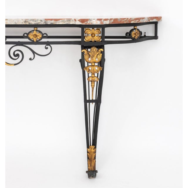 French Louis XV Style Marble Top Gilt and Ebonized Console For Sale - Image 3 of 8