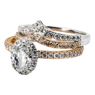 Late 20th Century Pair of 0.90 Oval F SI2 GIA Verragio Wedding Set For Sale