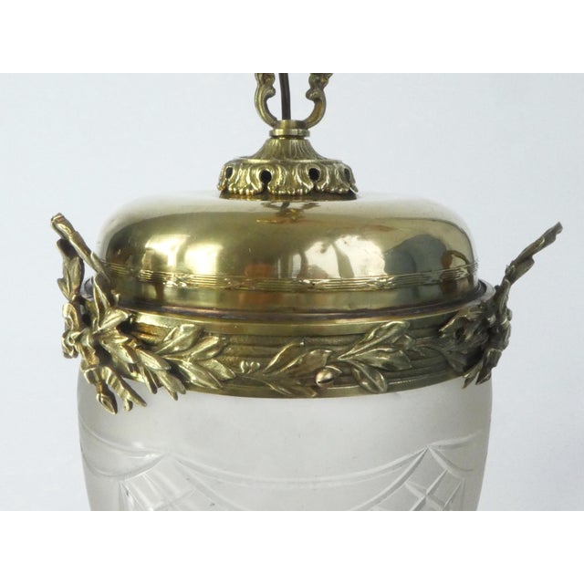 Antique French Art Nouveau Pendant Lamp in Crystal and Brass For Sale - Image 6 of 10