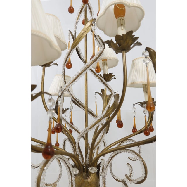 2000 - 2009 6 Light Chandelier W. Tear Drop Glass Prisms For Sale - Image 5 of 11