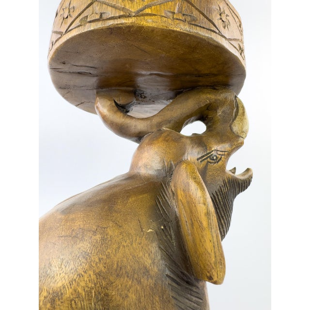 Vintage Thai Hand-Carved Hardwood Elephant Side Table / Sculptural Stool For Sale - Image 9 of 18
