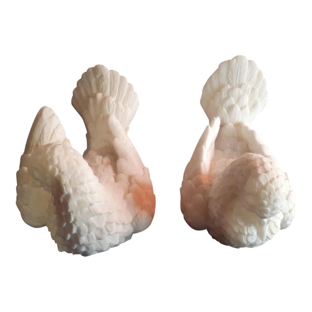 1980s Alabaster Textured Pigeon Figurines - Set of 2 For Sale